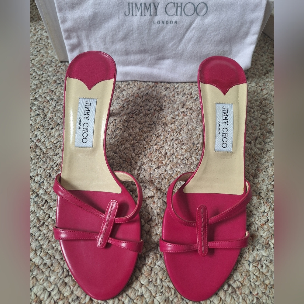 Jimmy Choo Page. 1 Women's Leather Sandals In Berry Capretto Size 39-1/2.